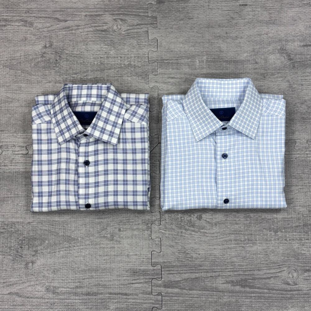 Lot Of 2 David Donahue Trim Fit Plaid Dress Shirt Men's 15 32/33 Preppy NWOT